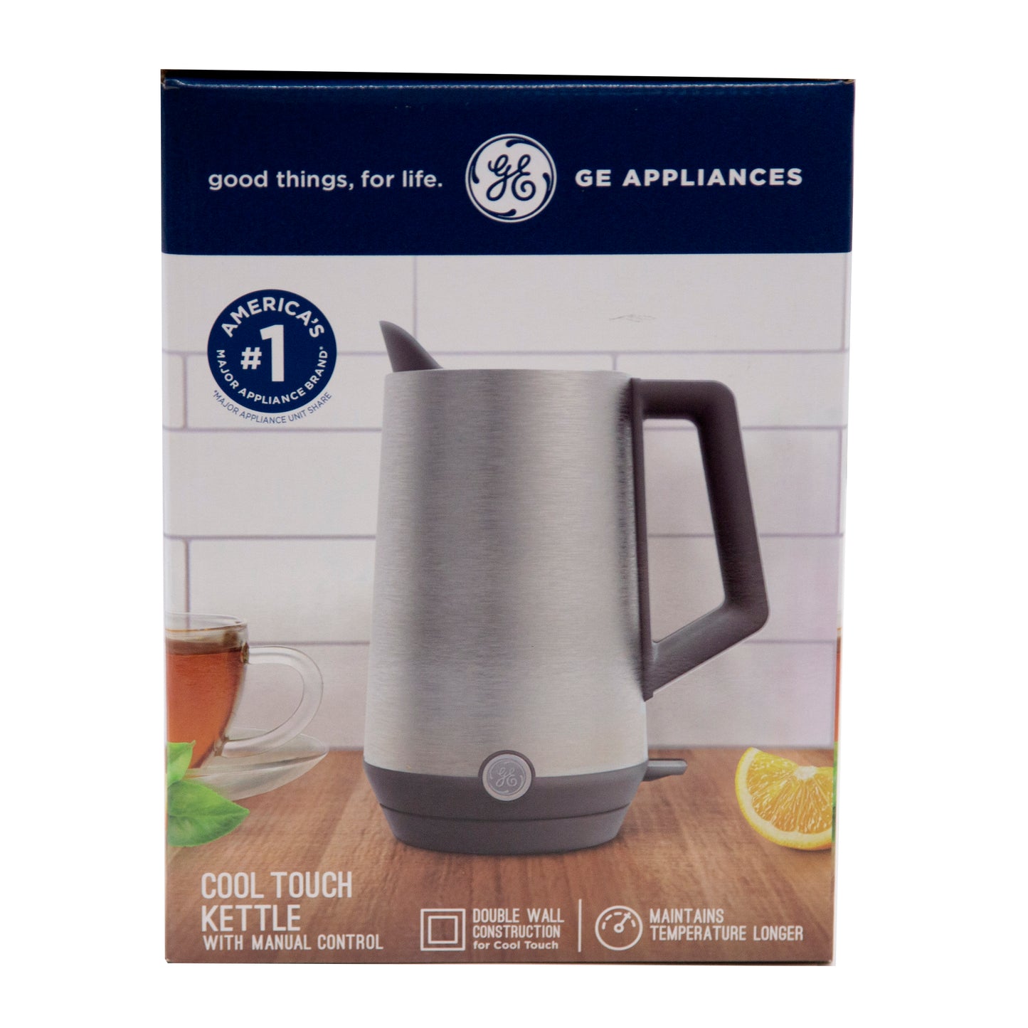 GE Electric Kettle | 6 Cup Capacity | Manual Temperature Control | Double-Wall Insulation Keeps Tea Hot on Inside & Cool on Outside | Countertop Kitchen Essentials