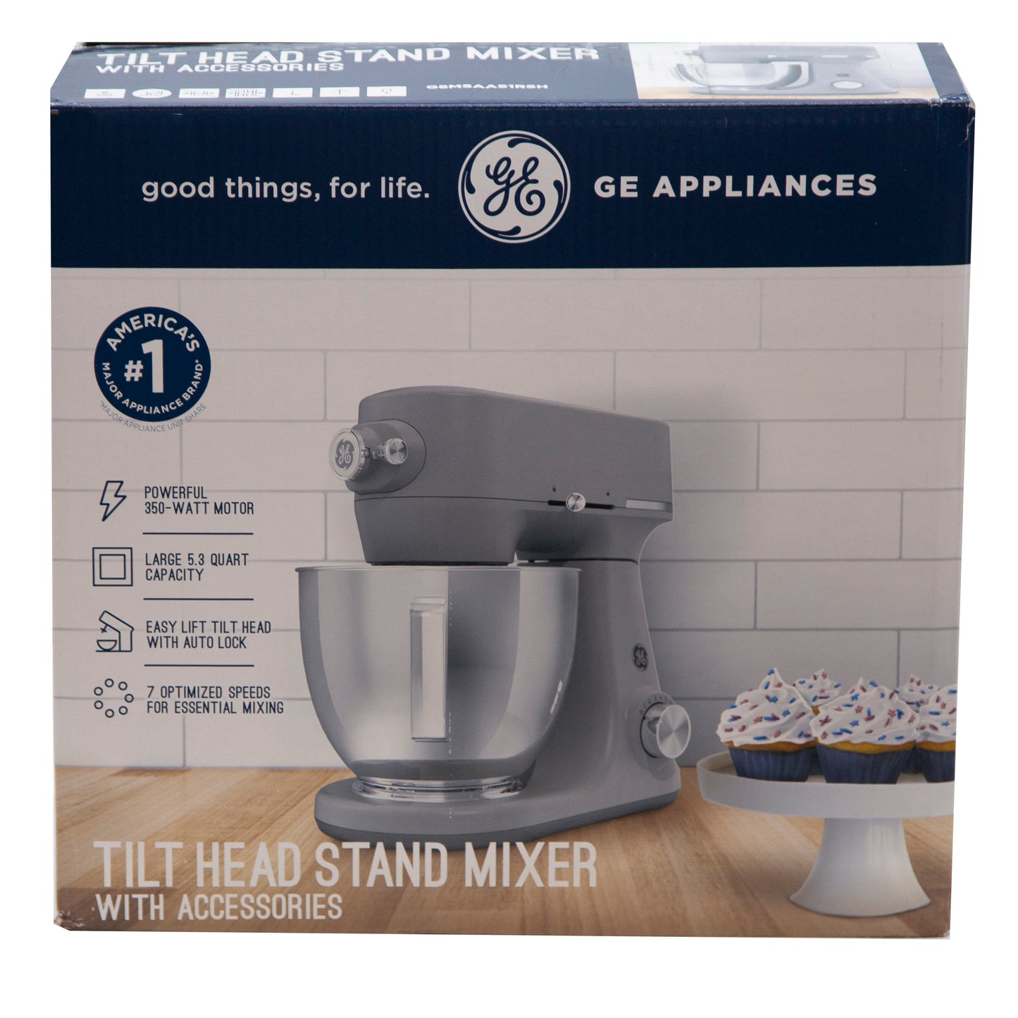 GE Tilt-Head Stand Mixer - Powerful 350W Motor, 5.3-Qt Bowl, Steelhead Silver