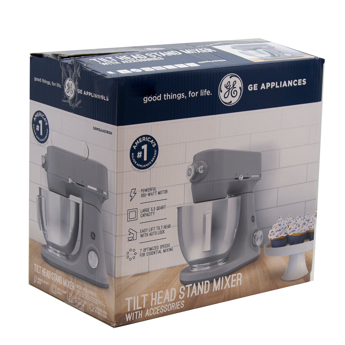 GE Tilt-Head Stand Mixer - Powerful 350W Motor, 5.3-Qt Bowl, Steelhead Silver