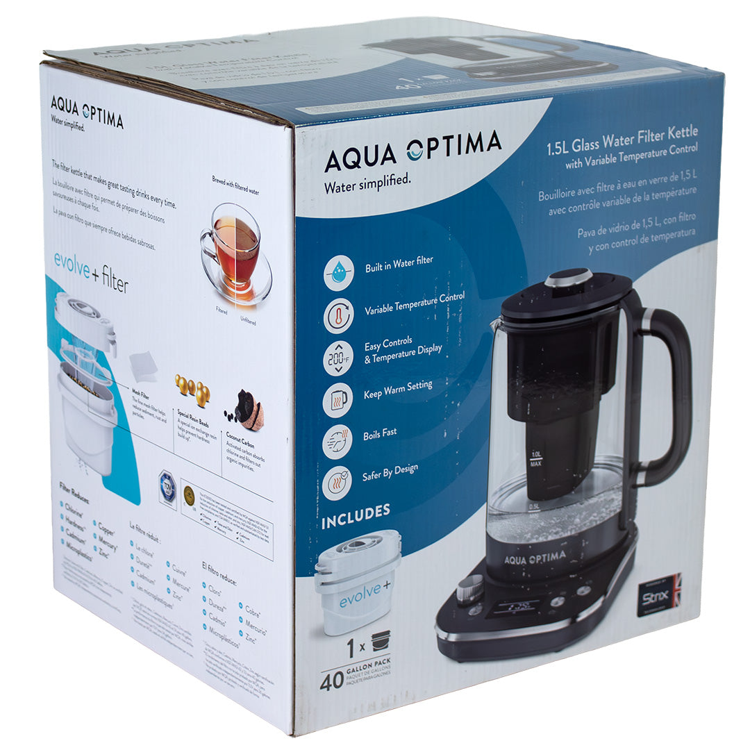 Aqua Optima KT3000 Electric Kettle 1.7L Variable Temp Filtered Black Fast Boil