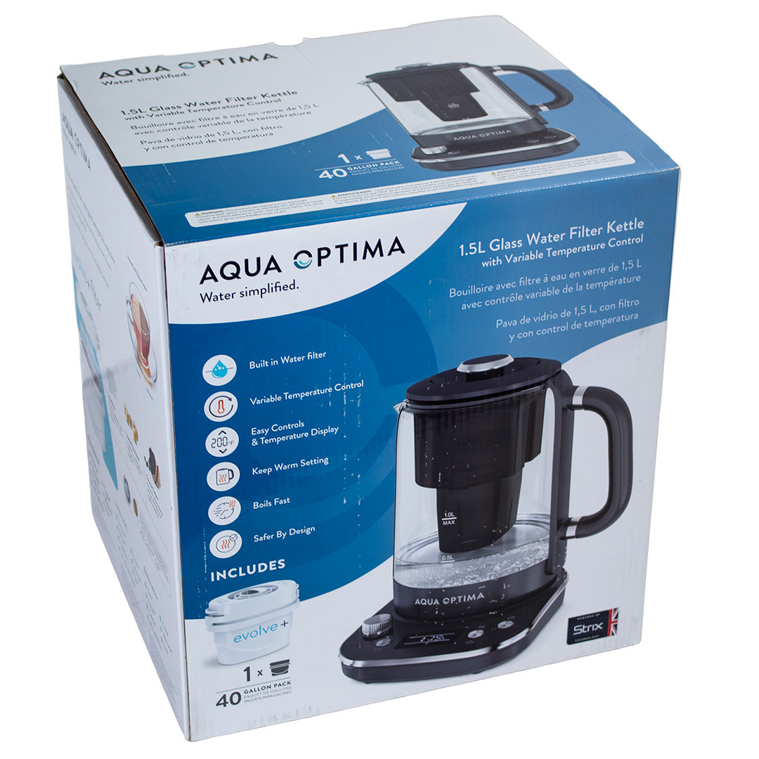 Aqua Optima KT3000 Electric Kettle 1.7L Variable Temp Filtered Black Fast Boil