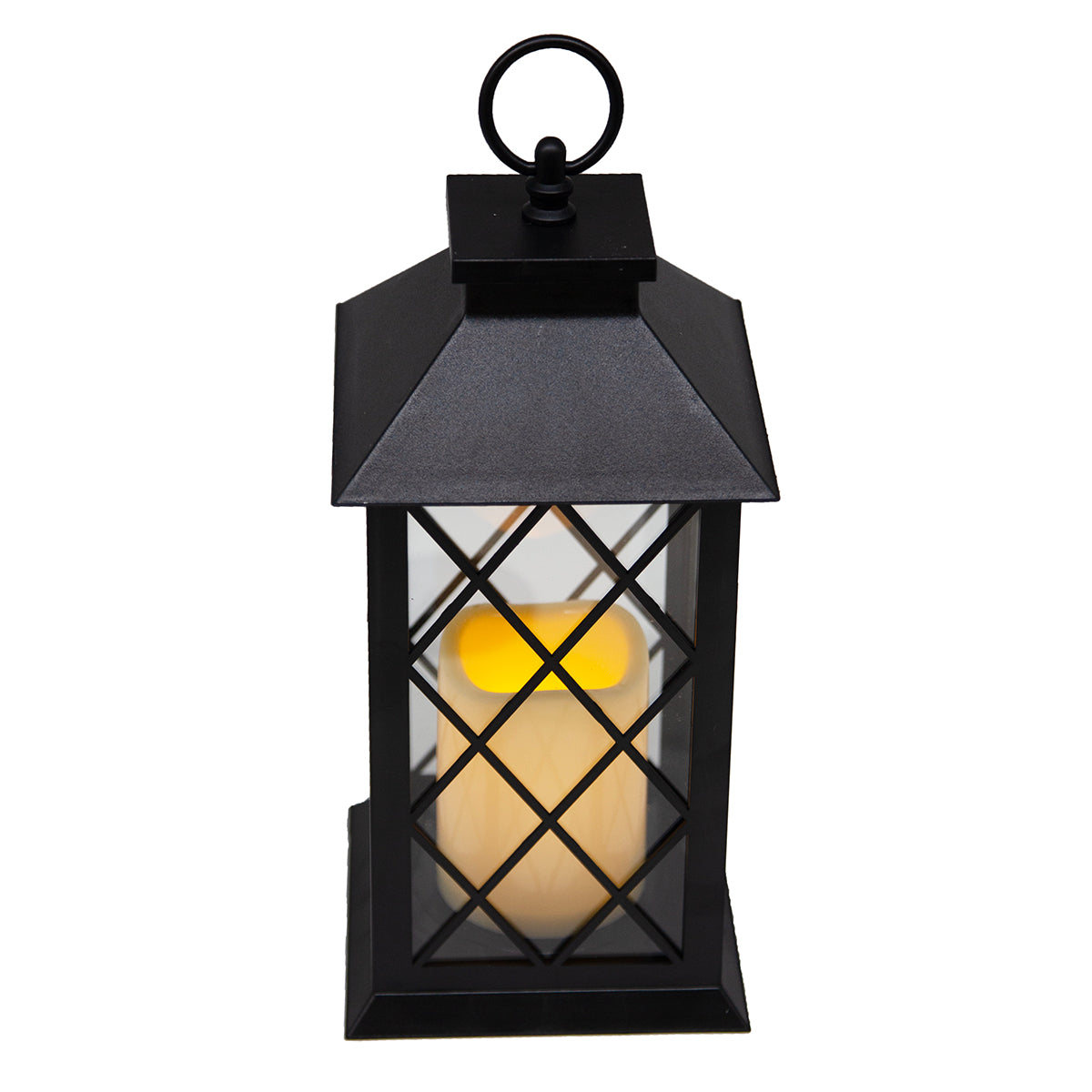 Indoor/Outdoor Black Lattice LED Lantern w/ 4-Hour Battery-Saving Timer 5.5"L x 5.5"W x 13.5"H