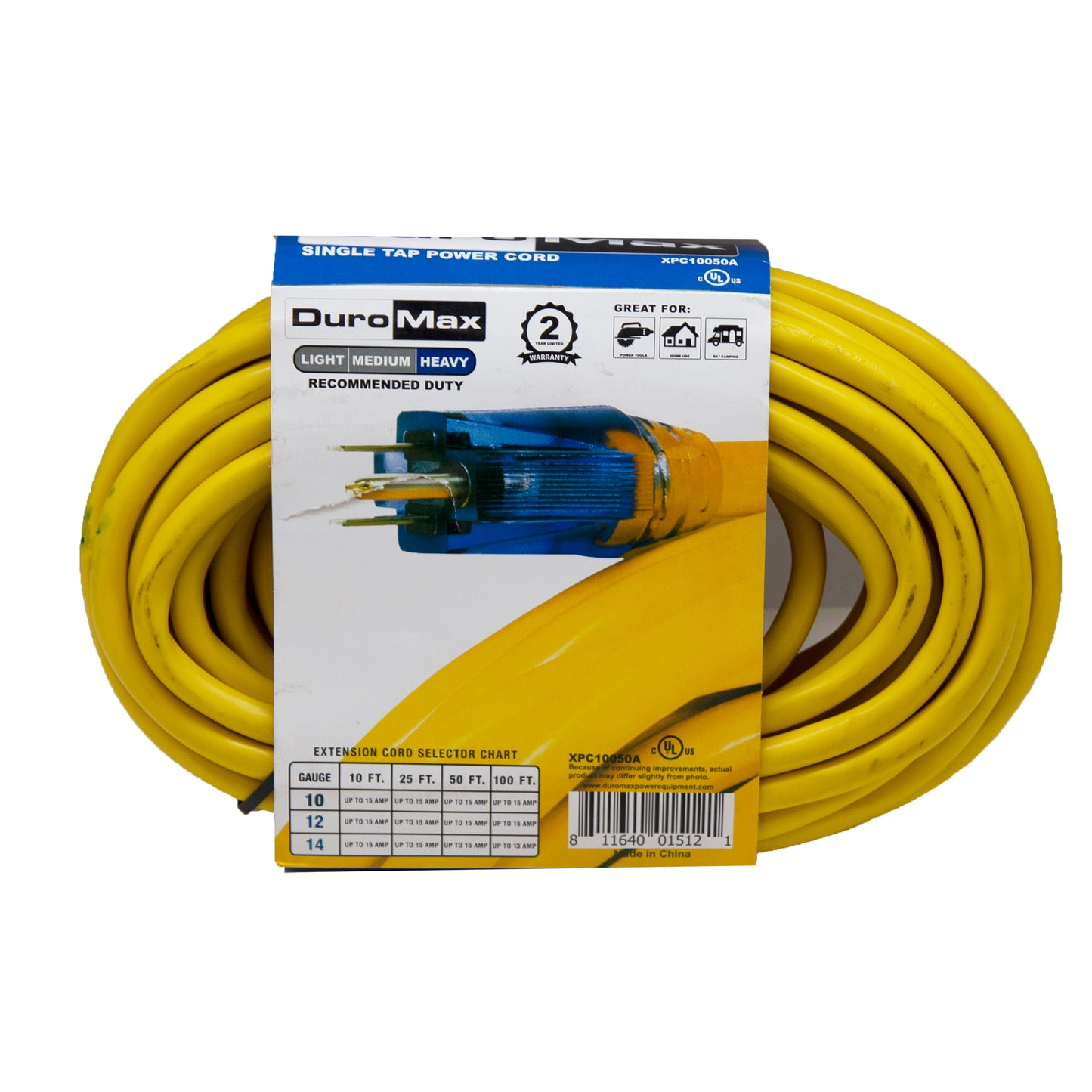 Duro Max 50 Ft Heavy Duty 10 Gauge Extension Cord – Single Tap, Yellow, 10/3 SJTW, Ideal for Power Tools, Outdoor Use, and High-Performance Appliances | Durable & Reliable!