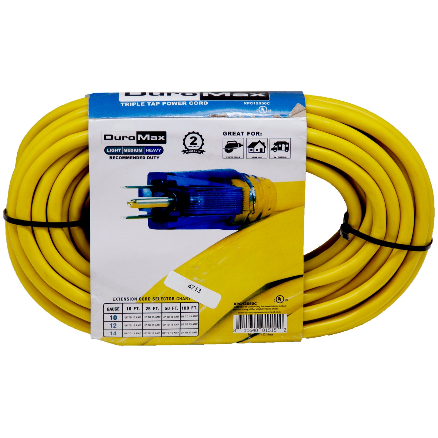 DuroMax 50-Foot 12-Gauge Triple Tap Extension Cord – Heavy-Duty Power Solution