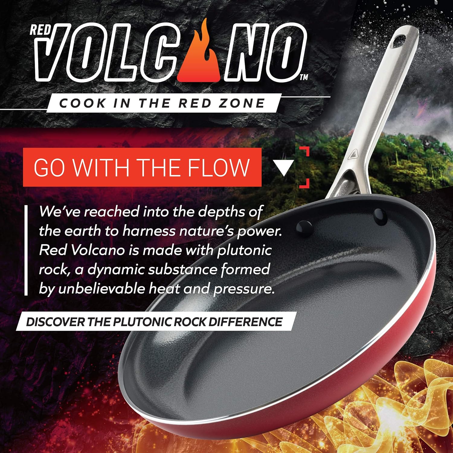Red Volcano Ceramic Nonstick Frying Pan - 10 Inch Textured Skillet