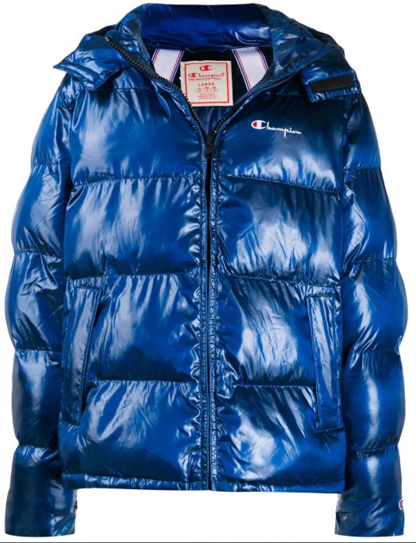 Champion Hooded Logo Puffer Jacket - Large