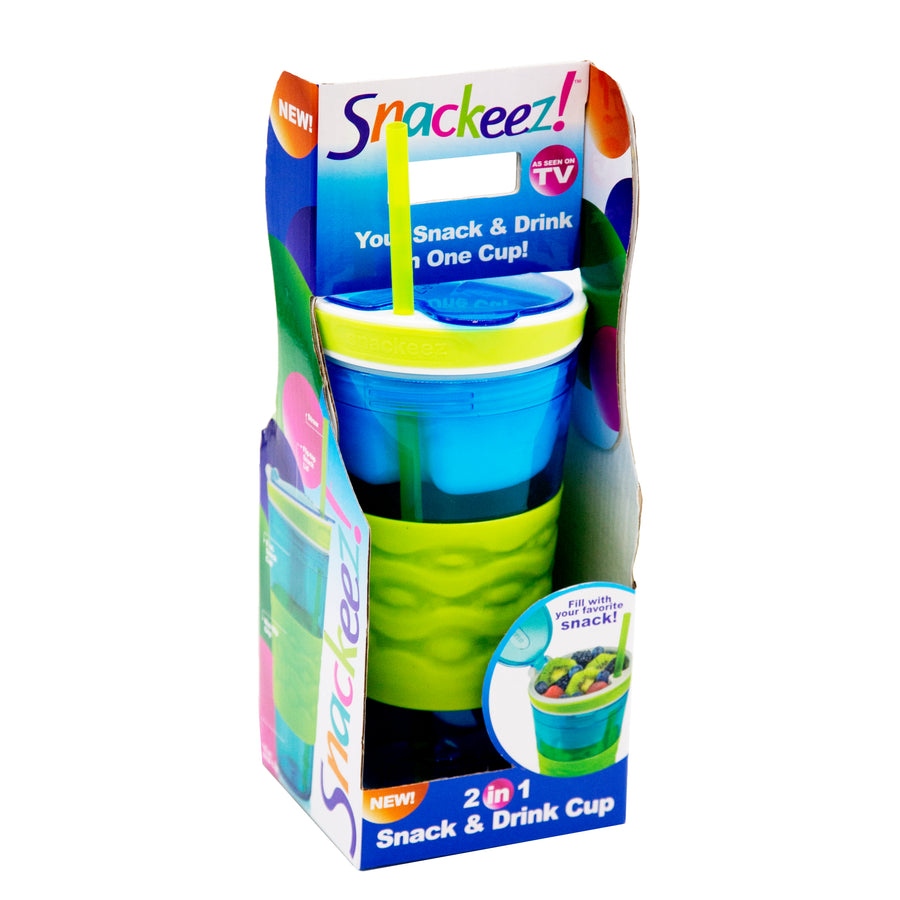 Snackeez Travel Snack & Drink Cup with Straw, Blue