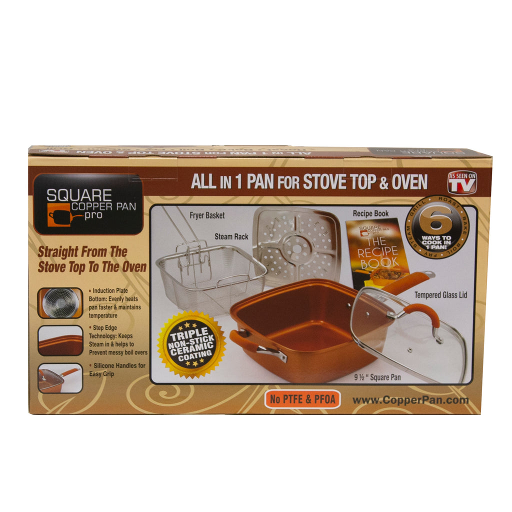 Square Copper Pan Pro All in 1 Pan For Stove Top & Oven - Mail Order Brown Box