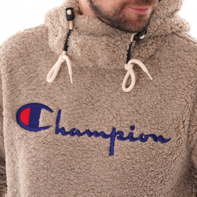 Champion Teddy Hoodie with Script Logo - Medium, Cozy Fleece Pullover, Classic Casual Streetwear