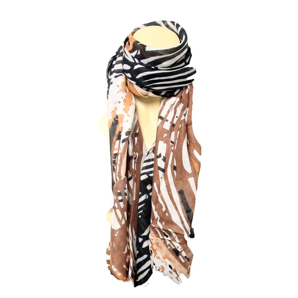 Lightweight Brown, Black, & White Patterned Fashion Women's Scarf