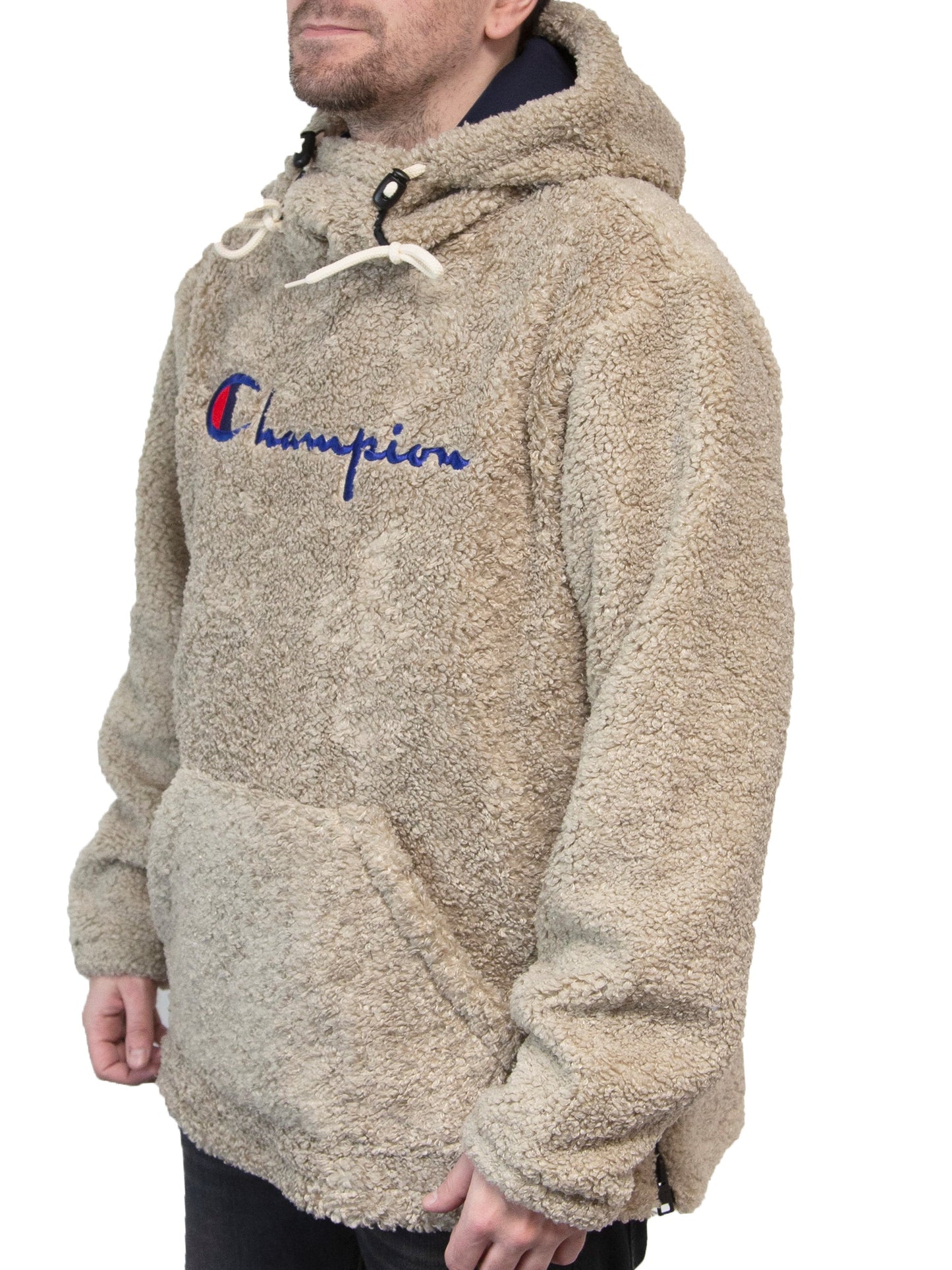 Champion Teddy Hoodie with Script Logo - Large, Cozy Fleece Pullover, Classic