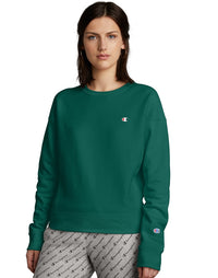 Champion Women's Reverse Weave Crew, C Logo - Jeweled Jade - Large