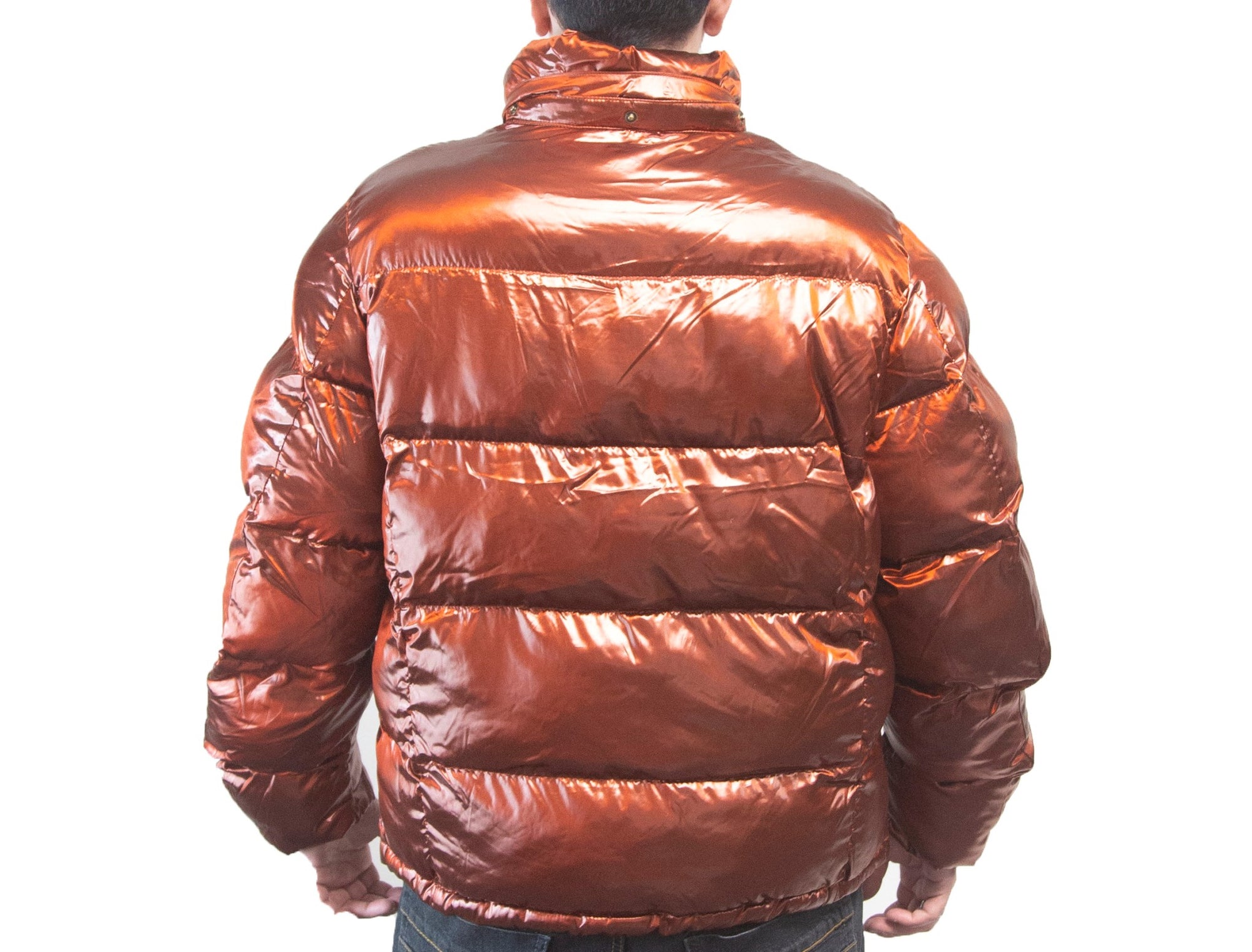 Red metallic champion puffer jacket on sale