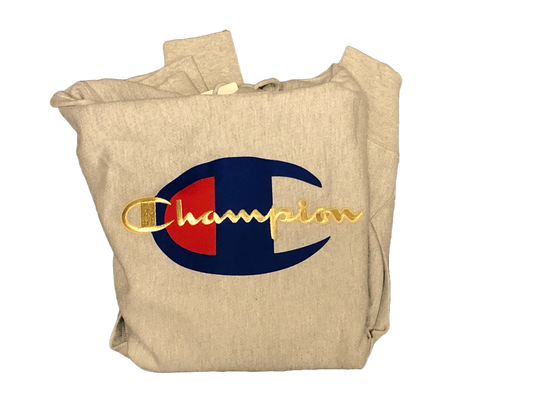 Champion Reverse Weave Pullover Hoodie - Mesh and Leather Script - Medium