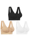 Miracle Bamboo 3 Pack Bras Front Closure - White, Black & Nude L/XL: 34" Bust