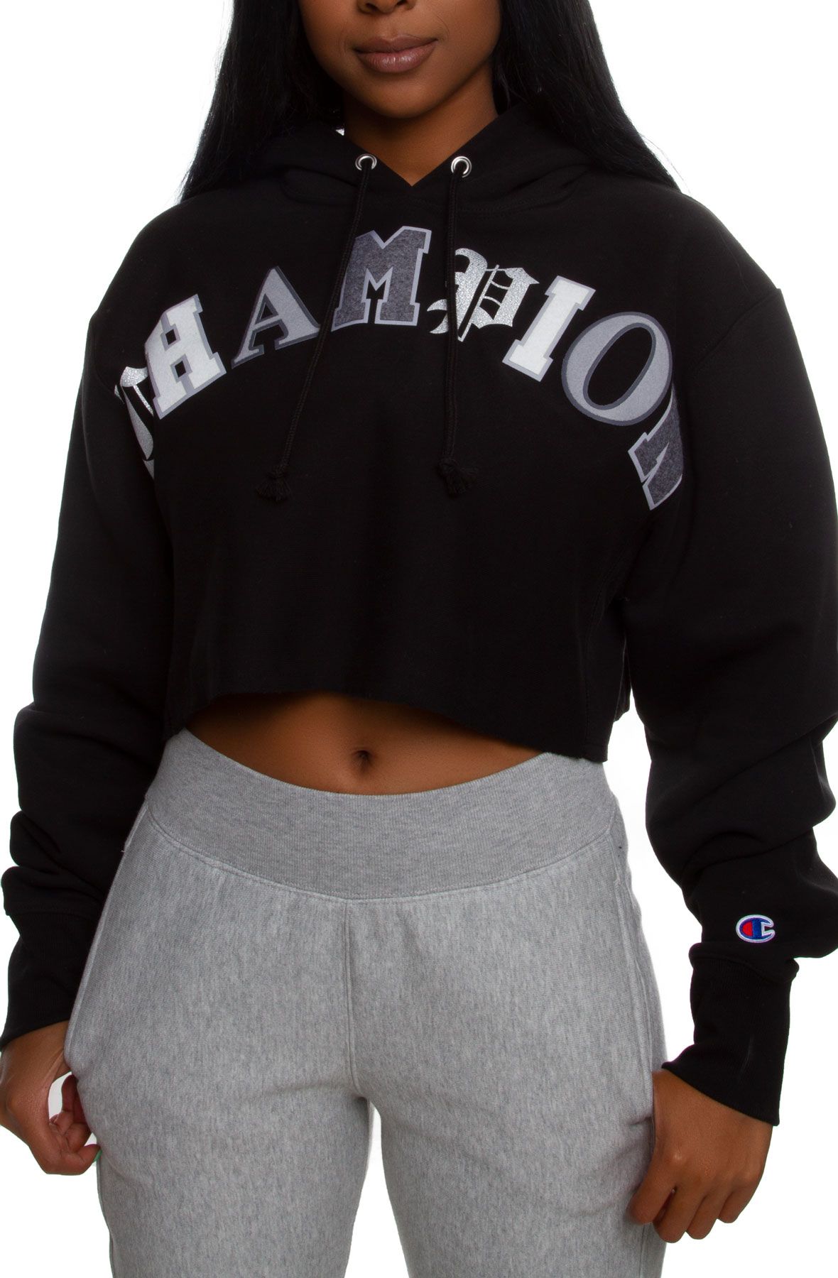 Champion cropped hoodie discount black