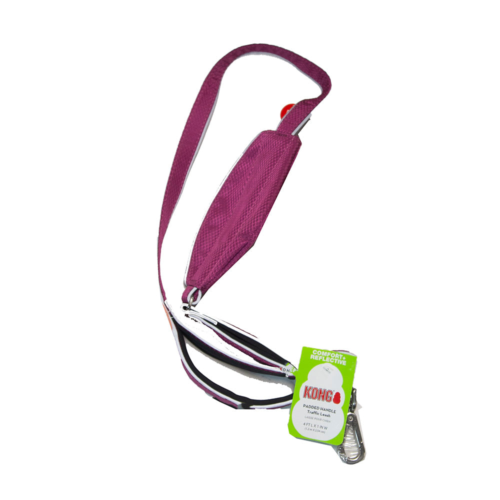 Kong 4' Padded Handle Traffic Dog Leash - Maroon Reflective