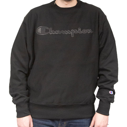 Champion Men's Reverse Weave Oversized Script Flock Crew - Medium