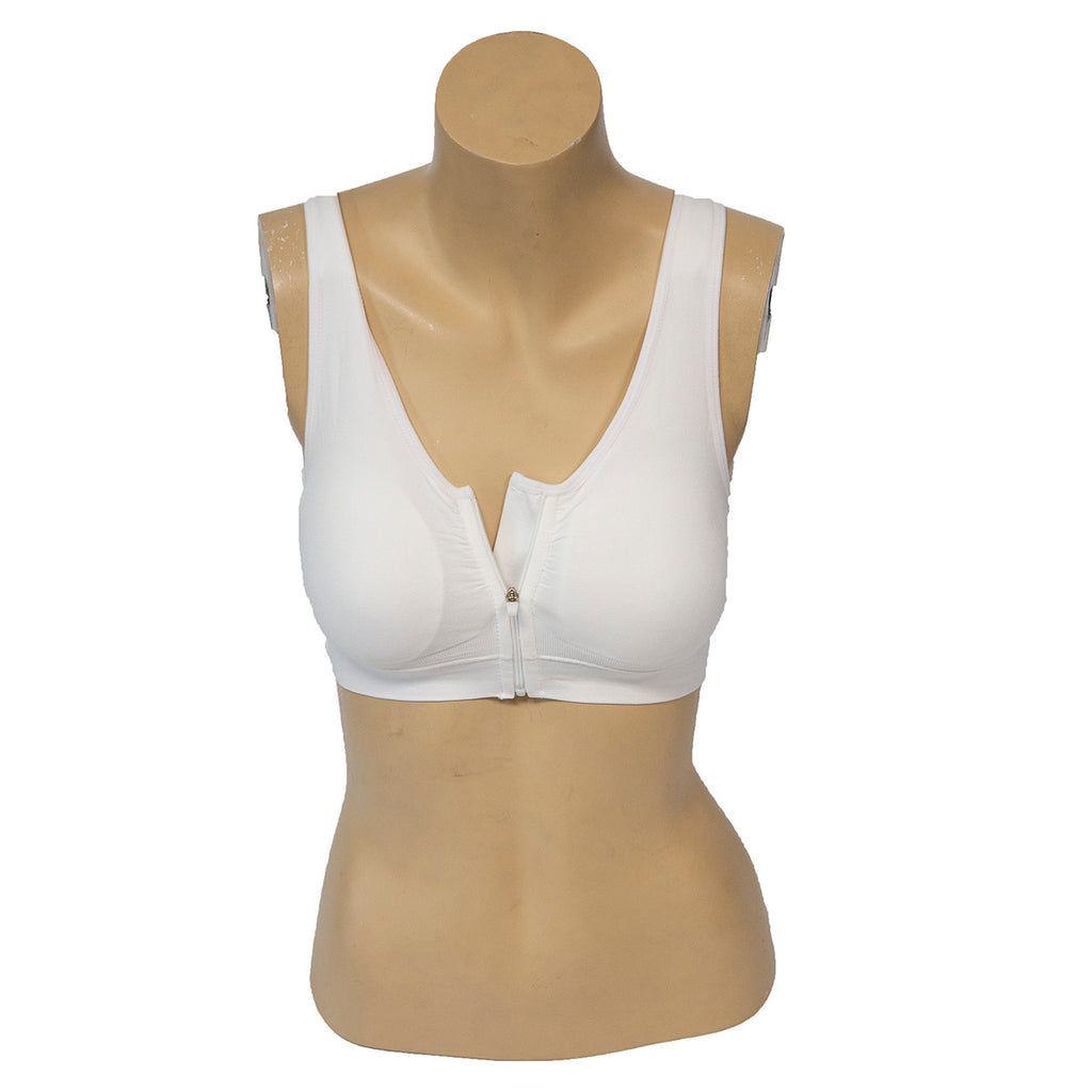 Genie Bra Women's Seamless Zip Front Bra White, Small