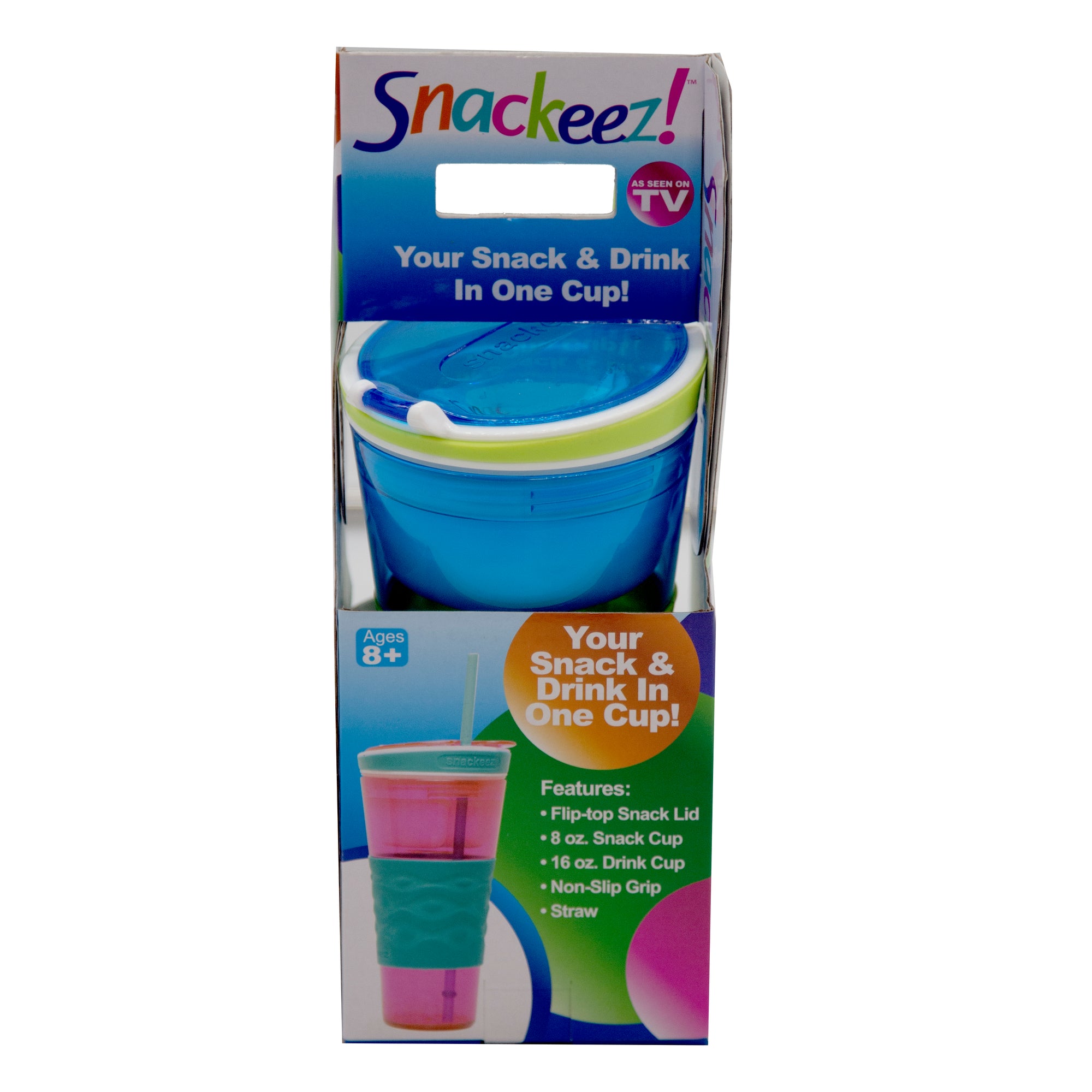 Snackeez 6022504 16 oz Snack & Beverage Holder Blue/Green