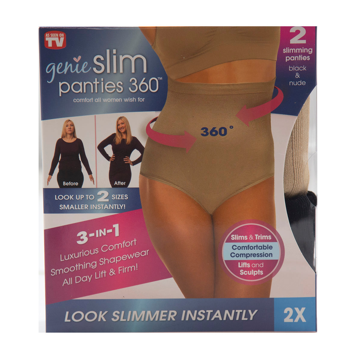 Genie Slim Panties 360 2 pack Nude/Black 2X - As Seen On TV – SharpPrices