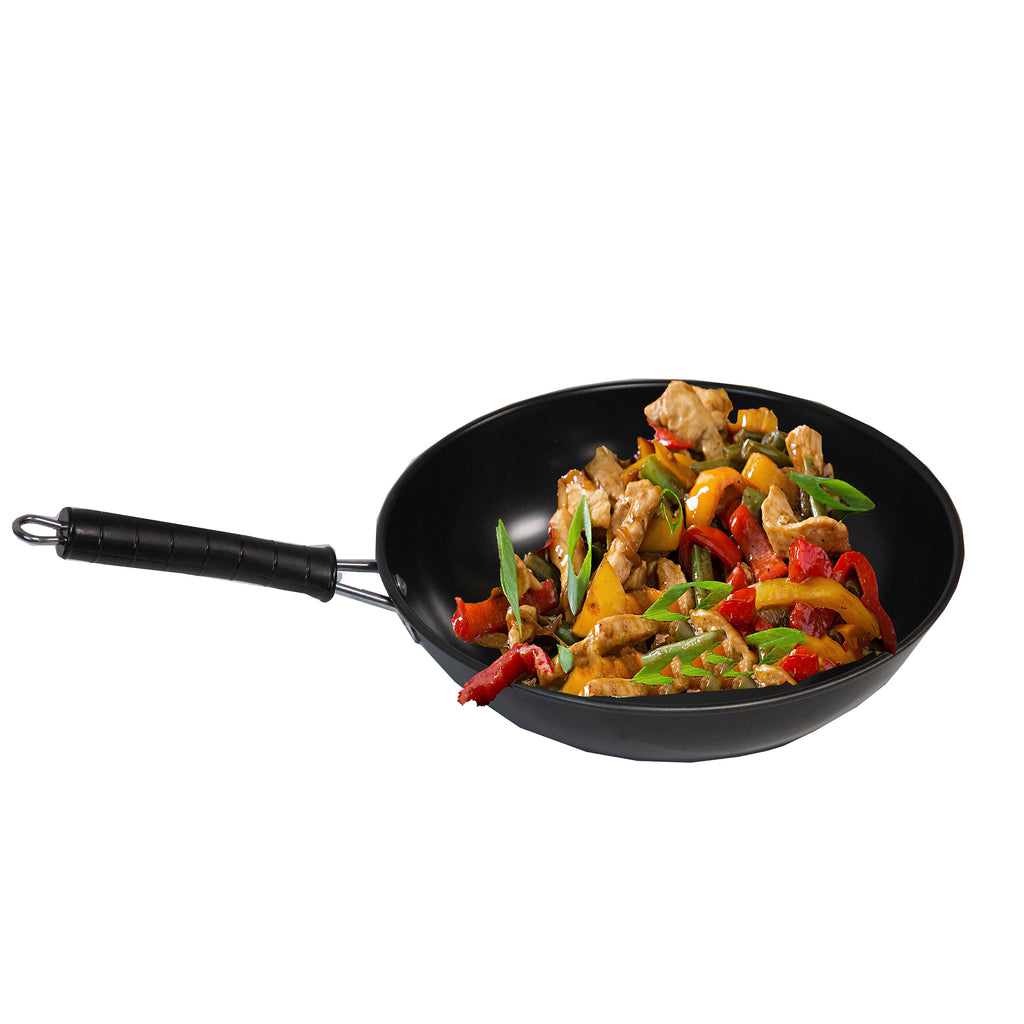 Home Innovations 12" Carbon Steel Wok - Black