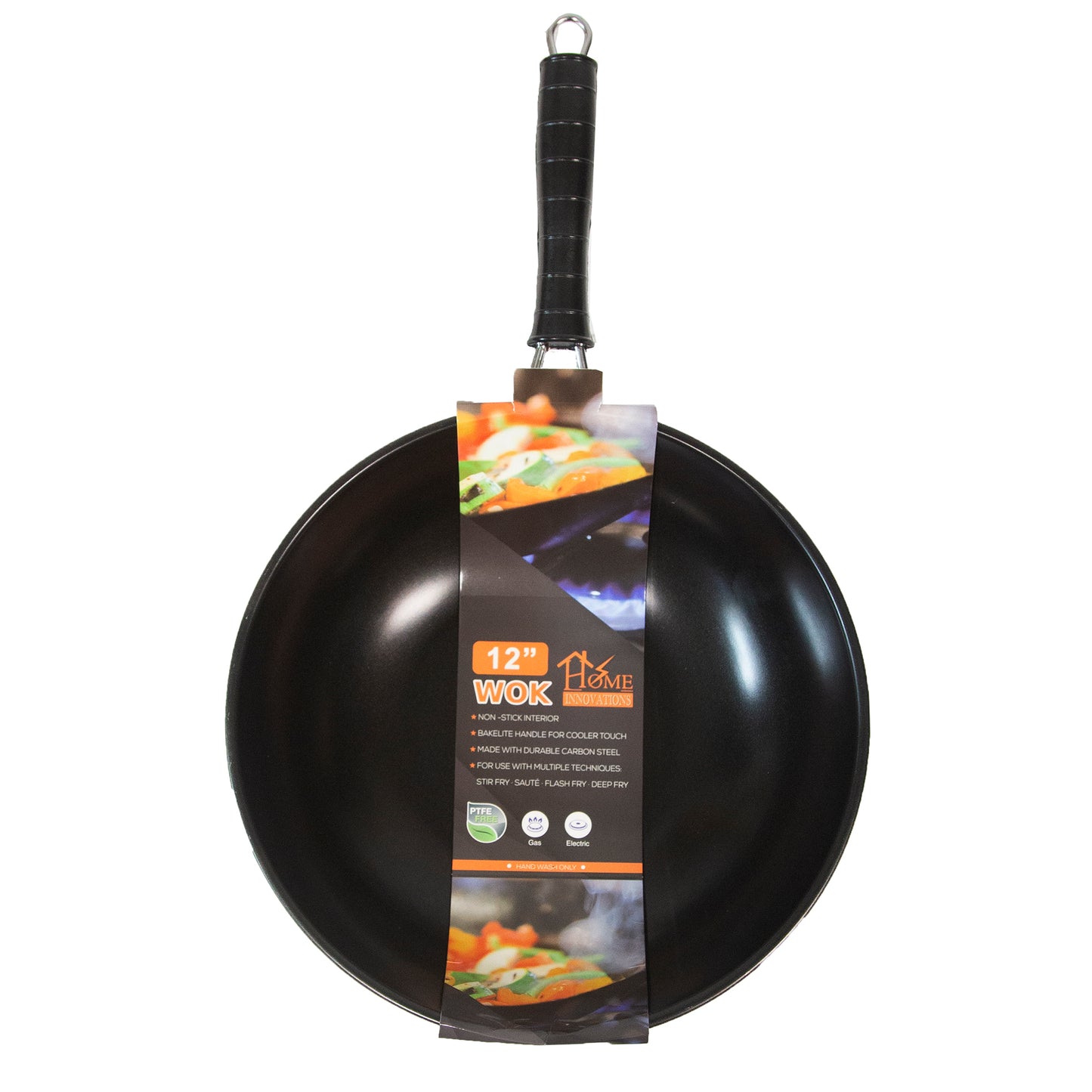 Home Innovations 12" Carbon Steel Wok -  with PTFE Free Non Stick, Gold