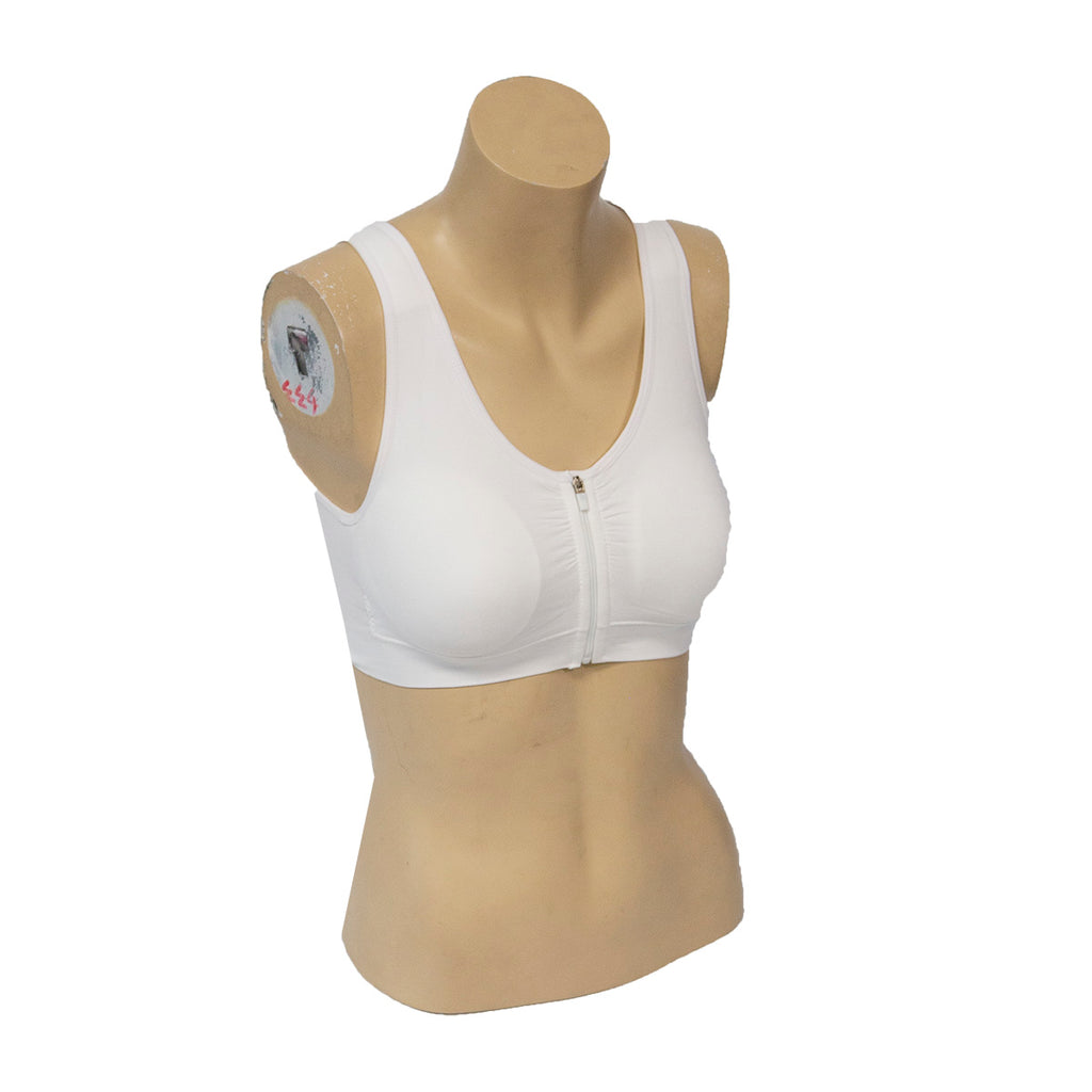 Genie Bra Women's Seamless Zip Front Bra White, Medium