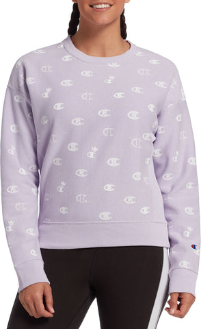 Champion Women's C's Allover Pale Violet Rose Printed Reverse Weave Sweatshirt - Large