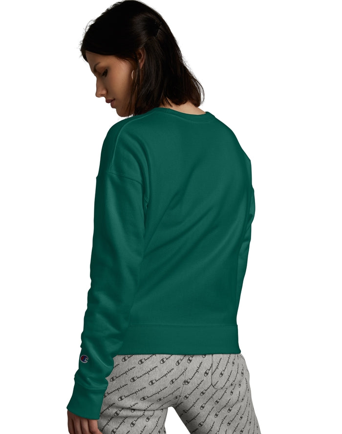 Champion Women's Reverse Weave Crew, C Logo - Jeweled Jade - Large