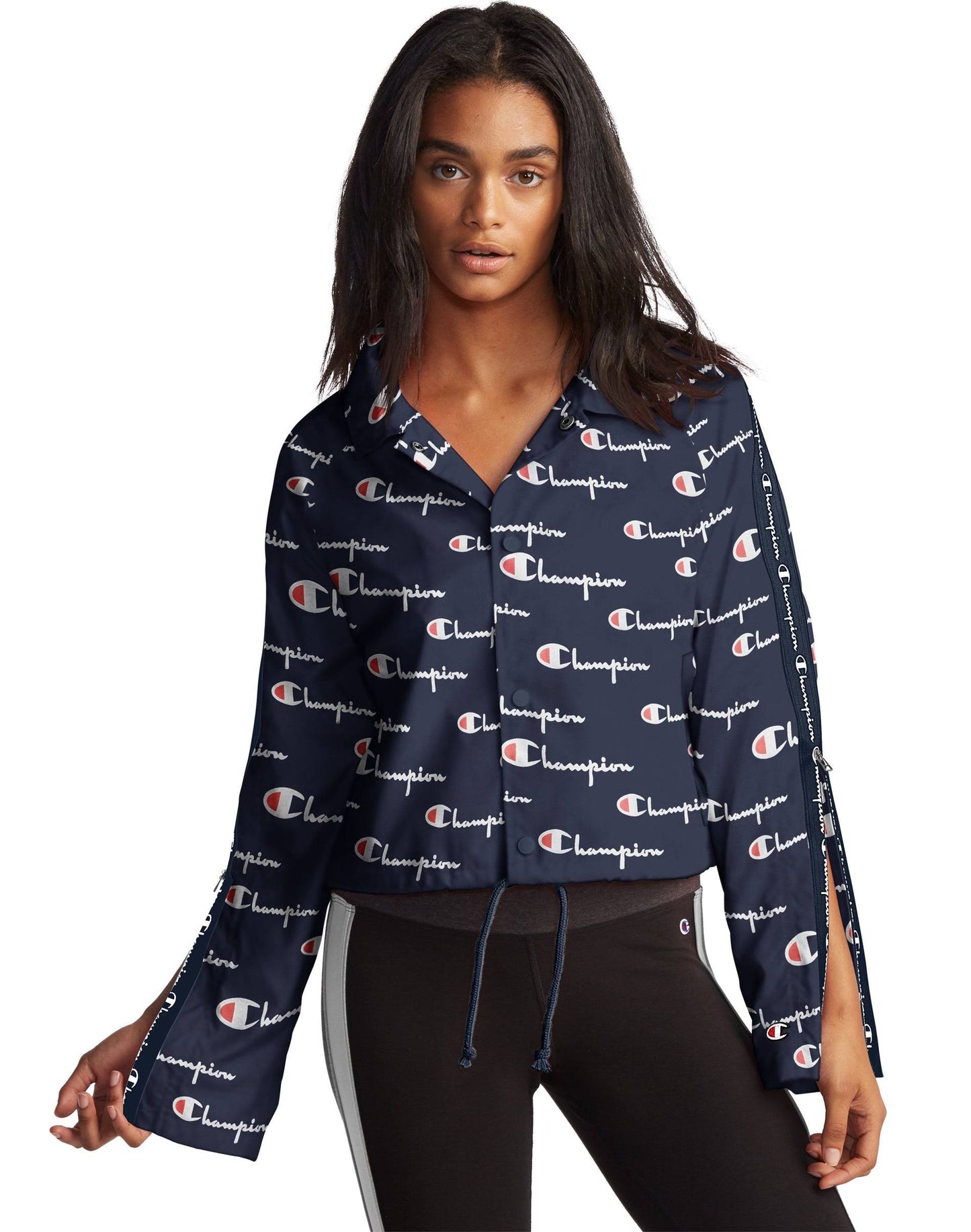 Champion Women's Zipper Tape Cropped Coaches Jacket - Large