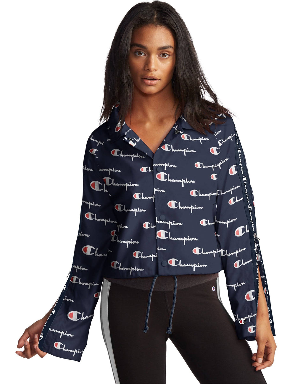 Champion Women's Zipper Tape Cropped Coaches Jacket - X-Large